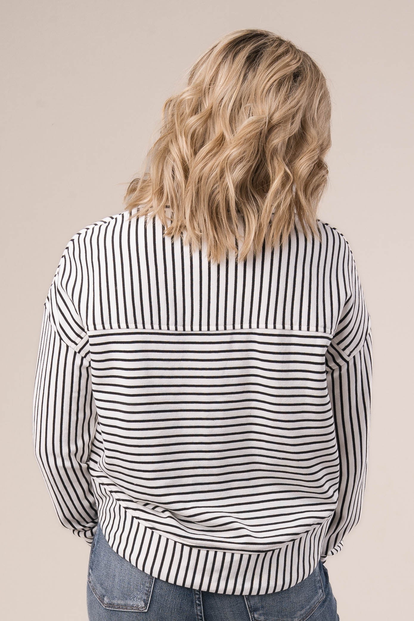 Striped Split Grommet Neck Top