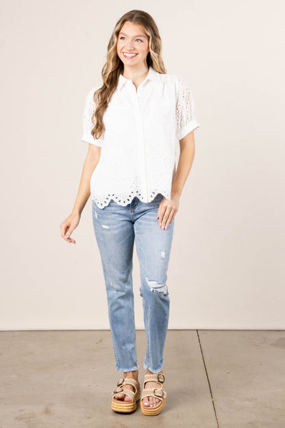 Eyelet Lace Scallop Hem Shirt *Final Sale*