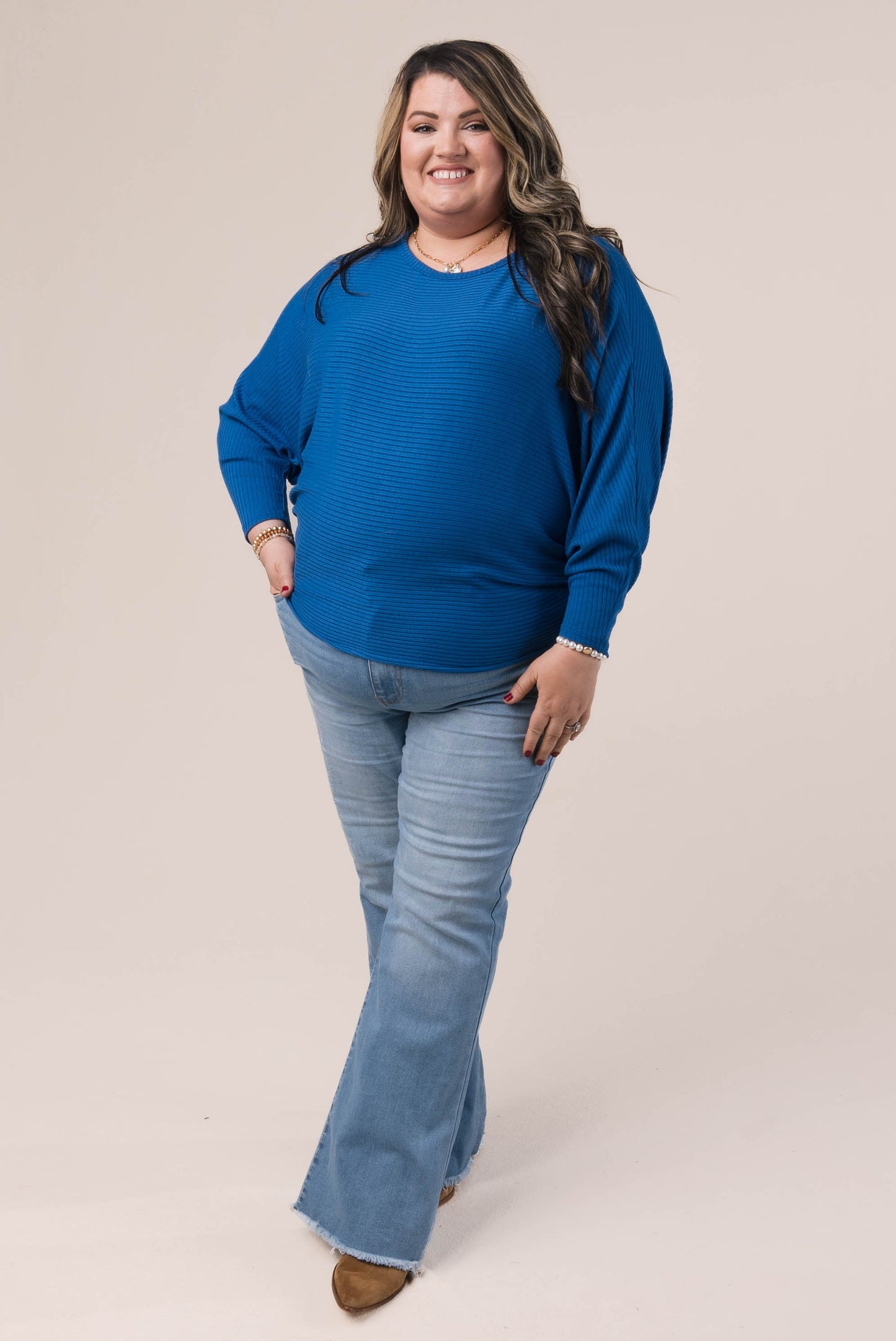 Brushed Ribbed Batwing Top