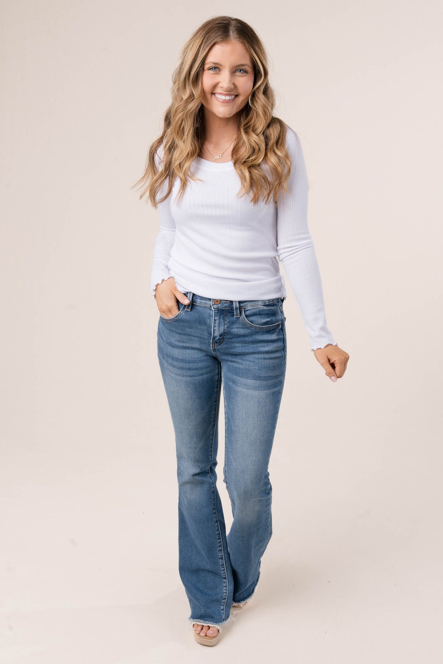 Textured Knit Lettuce Hem Top