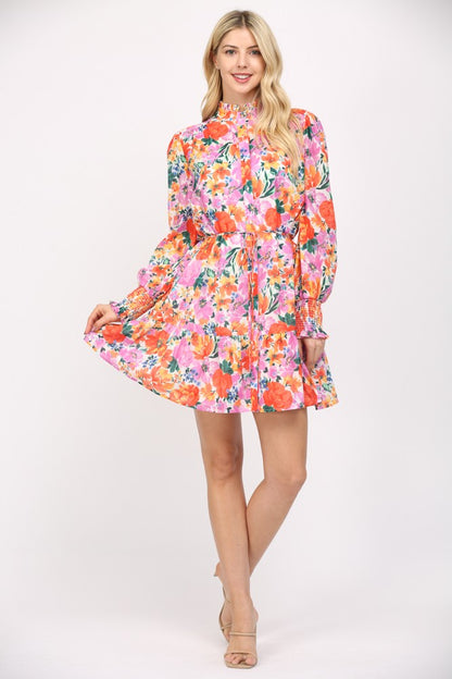 Print Cotton Voile Button Front Dress
