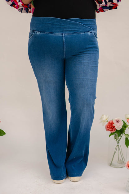 Pull-On High Crossover Waist Flare Jeans *Final Sale*
