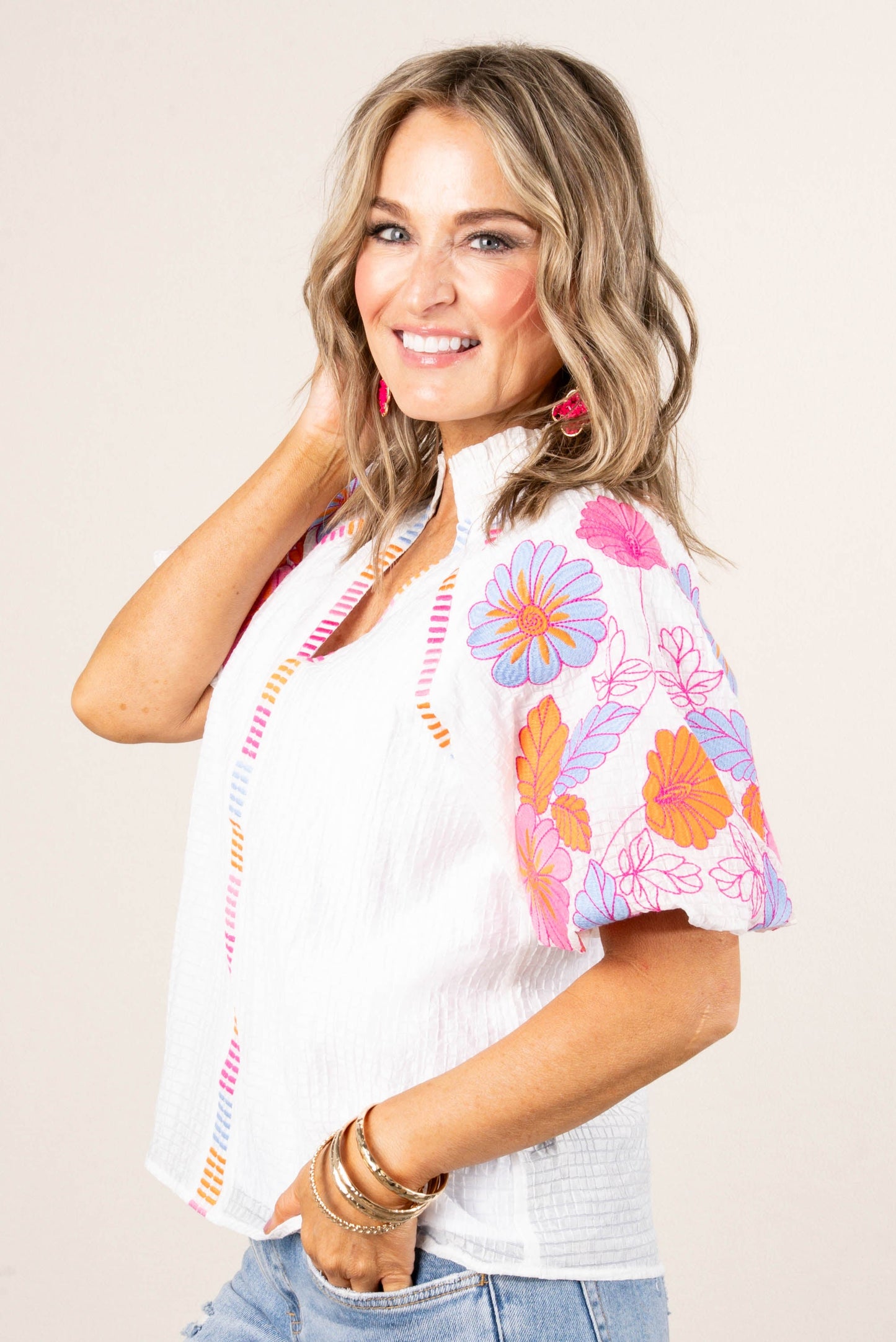 Textured Embroidered Detail Top