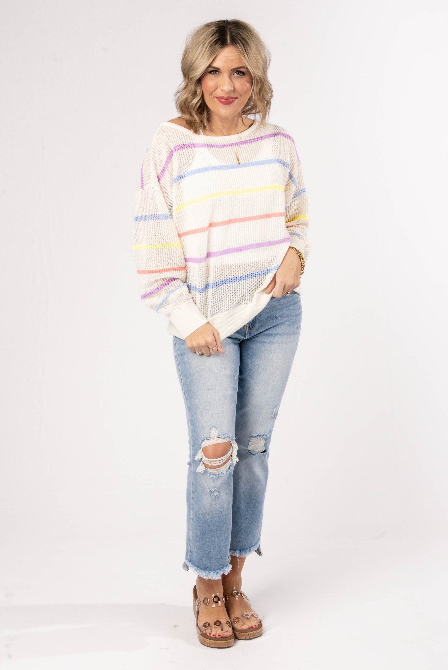 Oversized Striped Open Knit Top