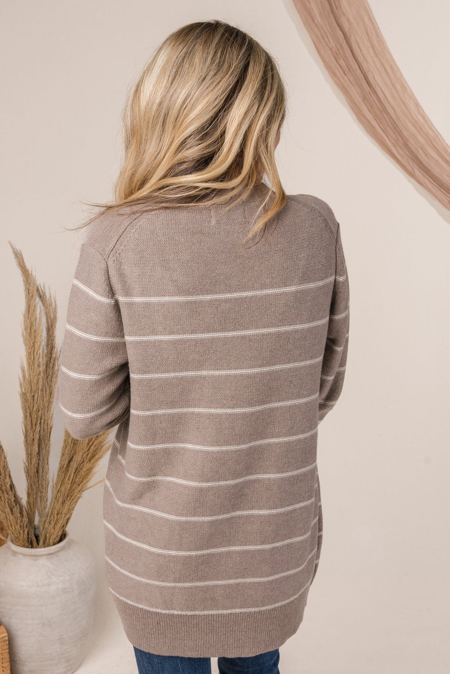 Striped Open Front Cardigan