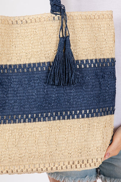 Beach House Color Block Tassel Tote