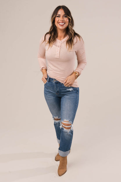 Speckled Ribbed Henley Top