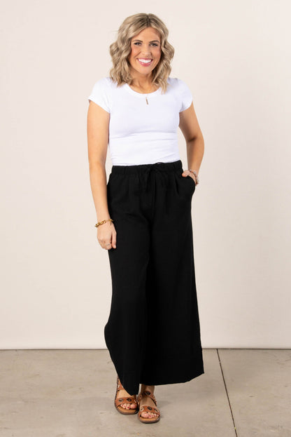 Textured Drawstring Palazzo Pants