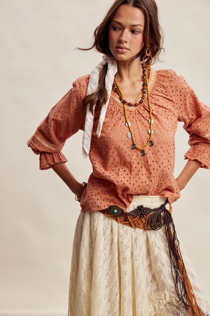 Romance In The Air Eyelet Lace Trim Top