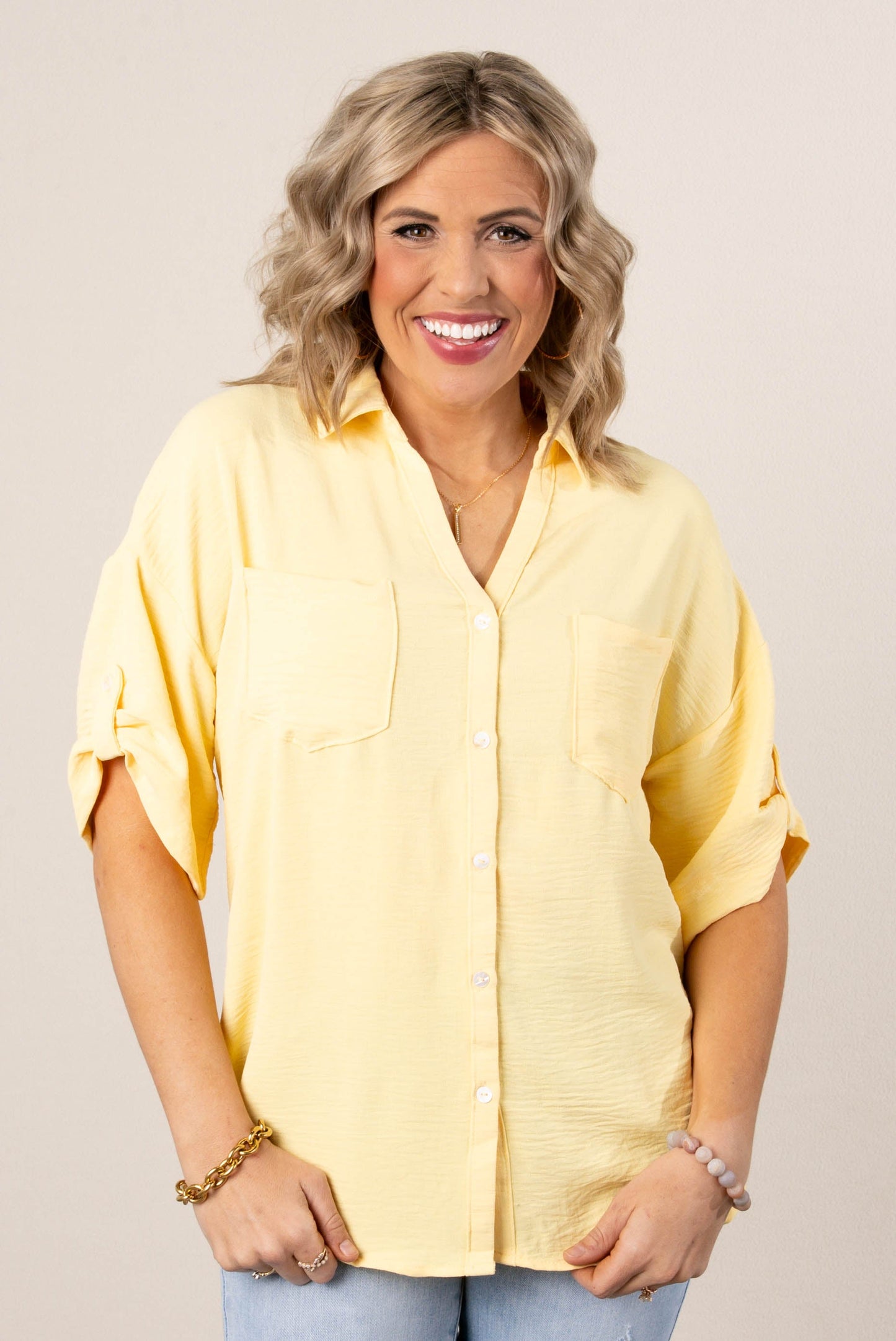 Crinkle Knit Tab Sleeve Shirt *Final Sale*