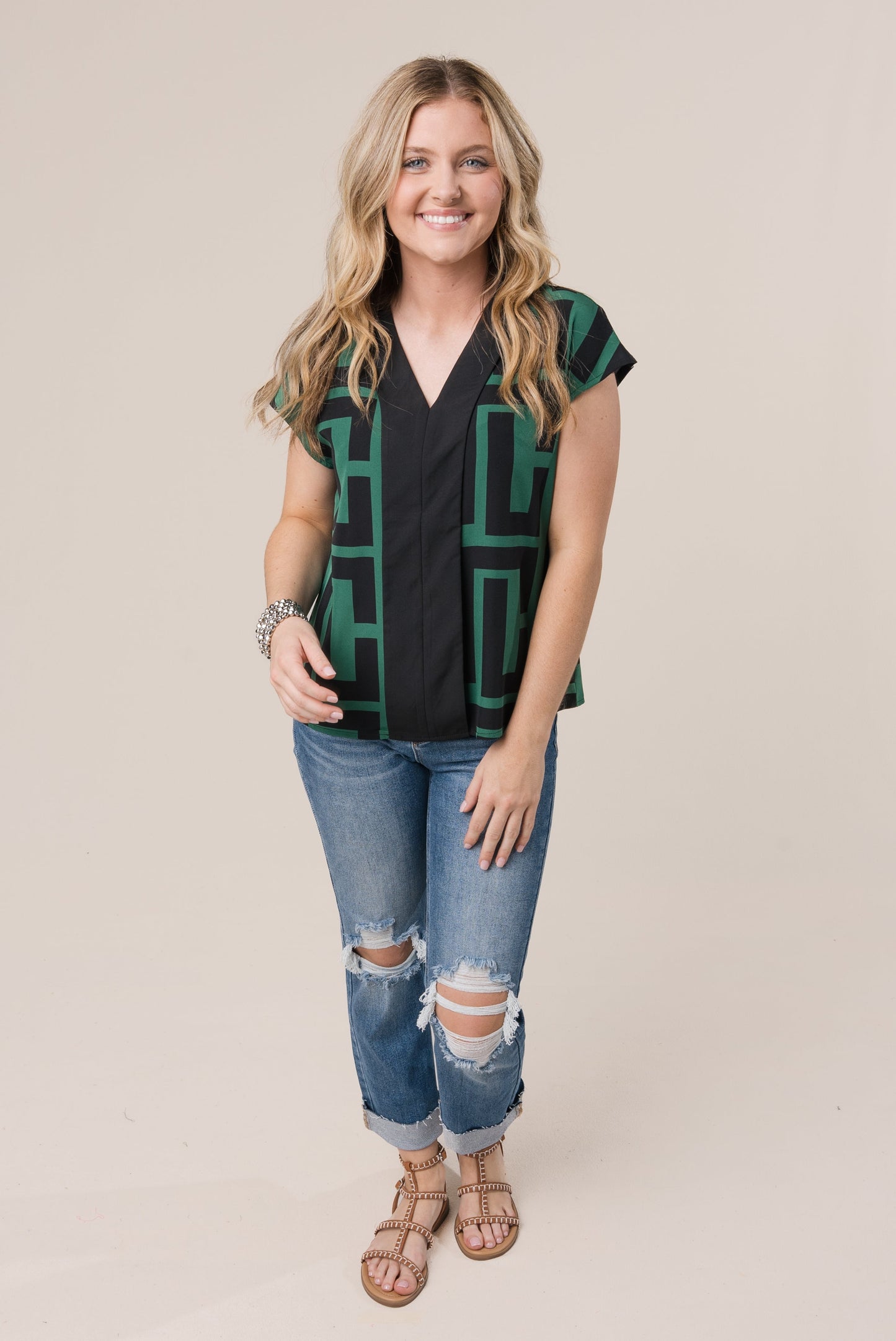 Greek Key Cap Sleeve Blouse *Final Sale*