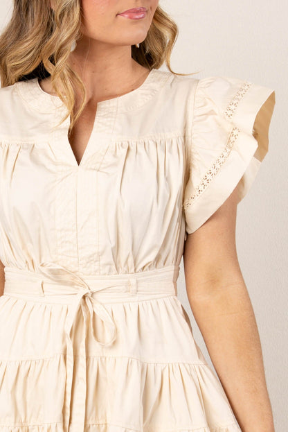 Flutter Sleeve Belted Midi Dress