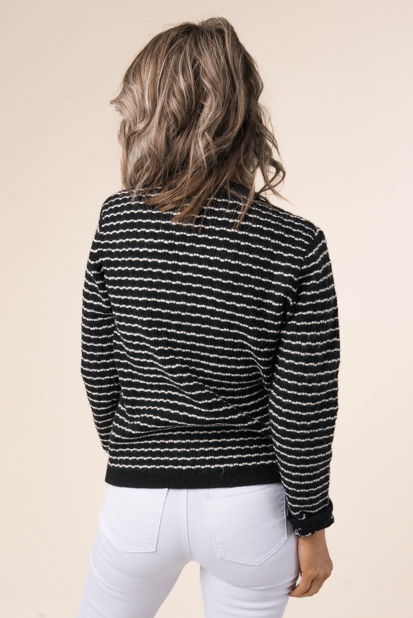 Striped Knit Pearl Button Cardigan