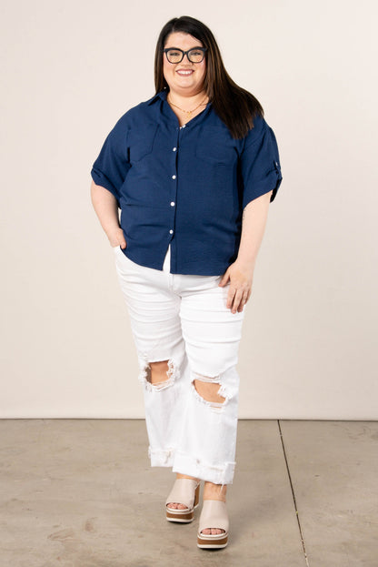 Crinkle Knit Tab Sleeve Shirt *Final Sale*