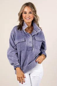 Acid Washed Half Snap Pullover