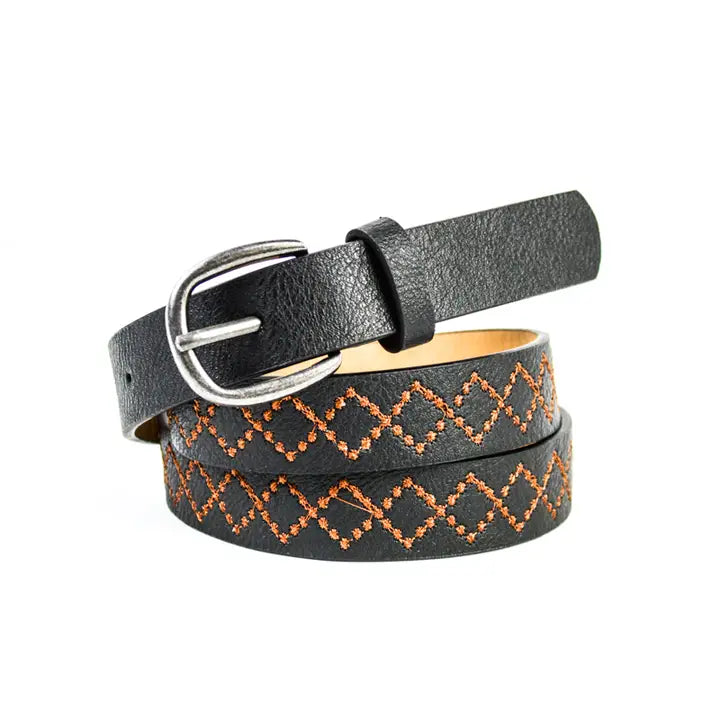 Diamond Embroidered Buckle Belt
