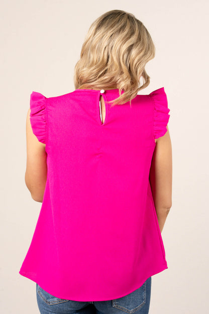 Pleat Neck Ruffle Shoulder Top