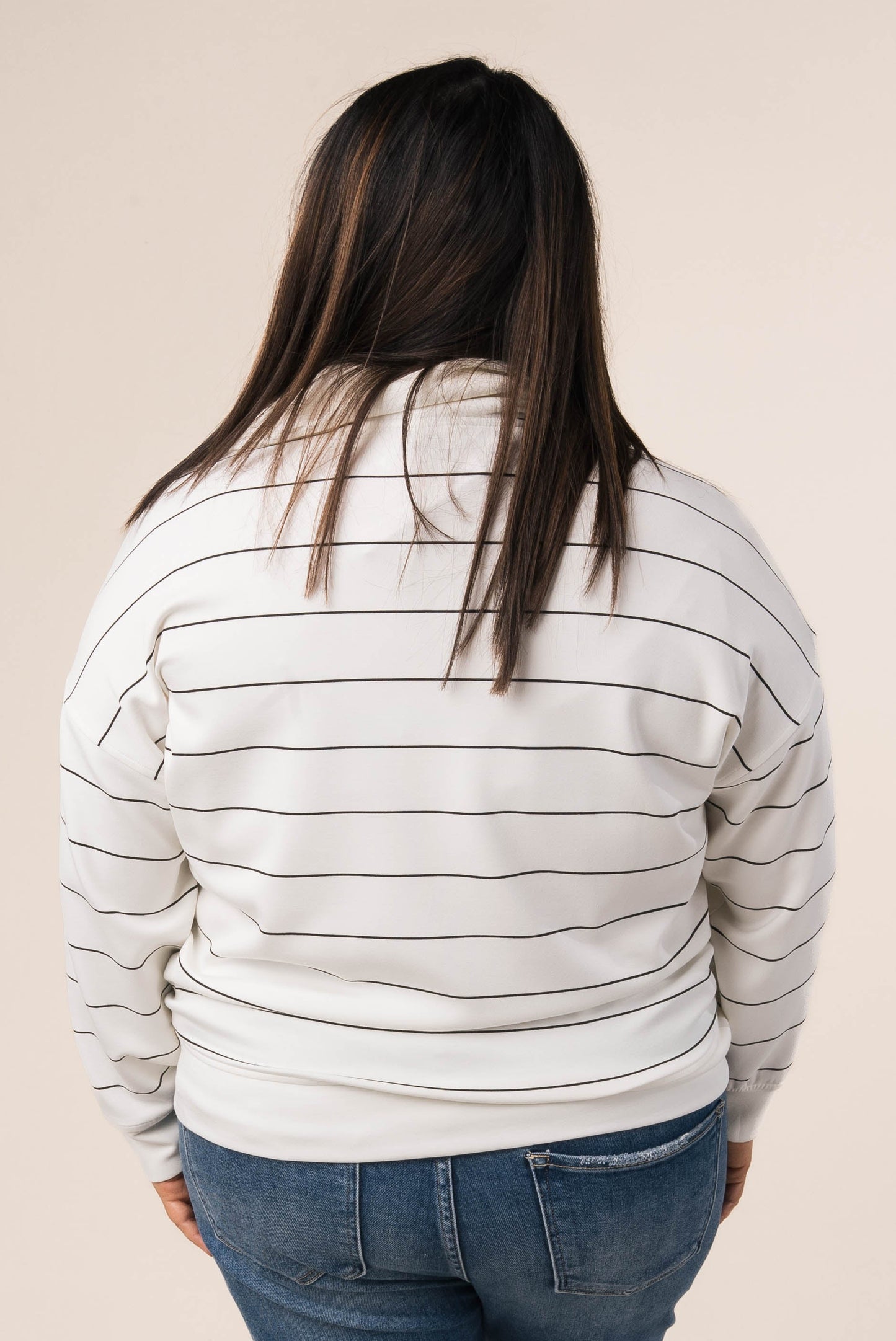 Striped Half Zip Funnel Neck Pullover