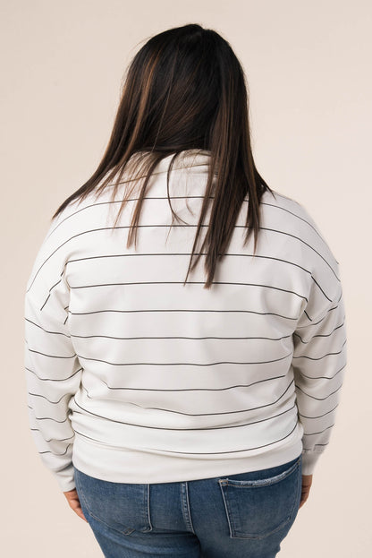 Striped Half Zip Funnel Neck Pullover