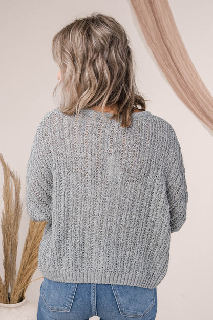 Open Knit Cropped Henley Sweater