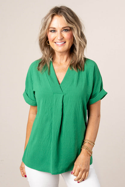 Front Pleat Cuffed Sleeve Top