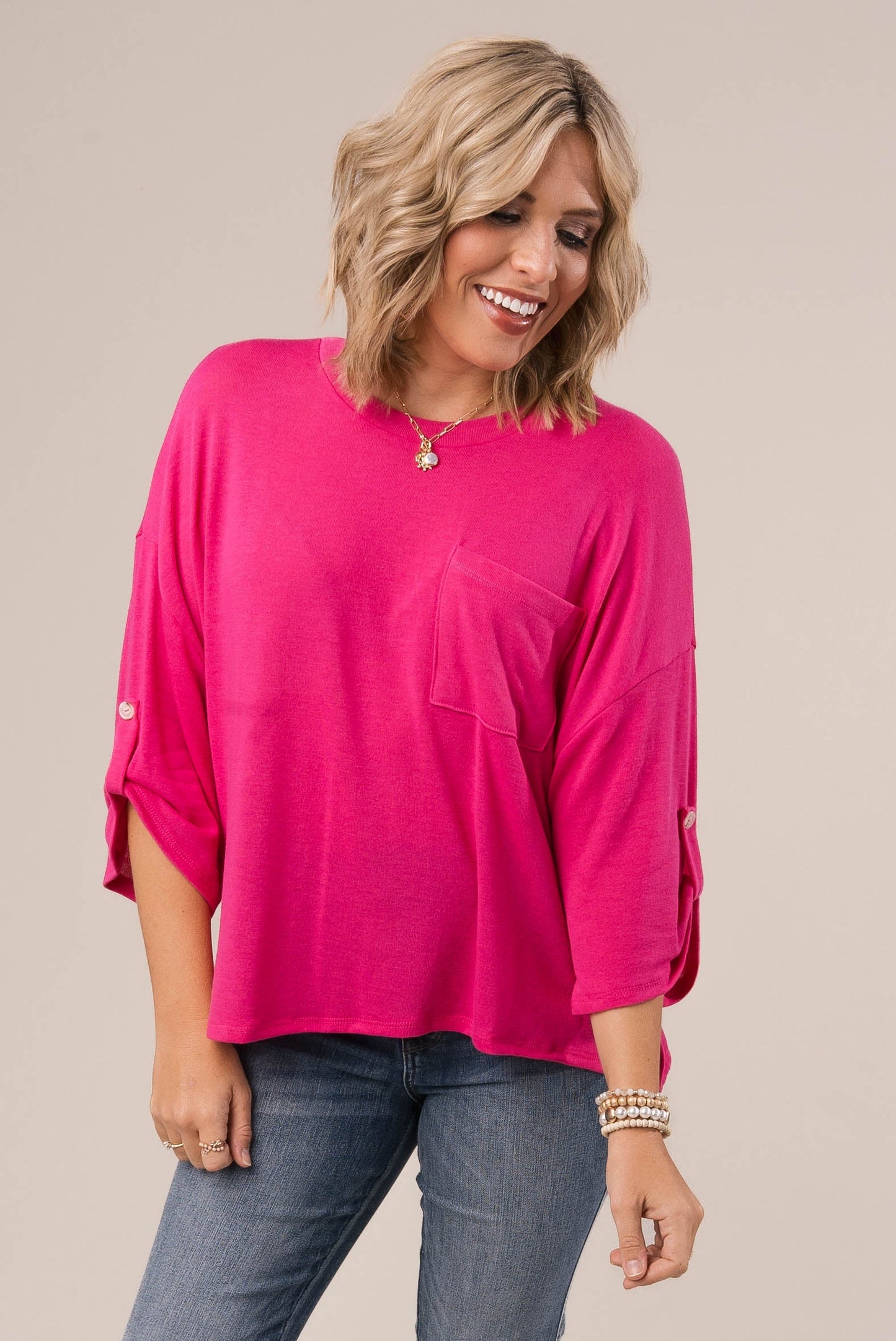 Hacci Knit Tab Sleeve Top *Final Sale*