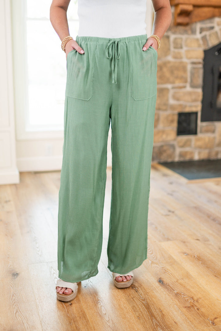 Crinkle Knit Wide Leg Pants