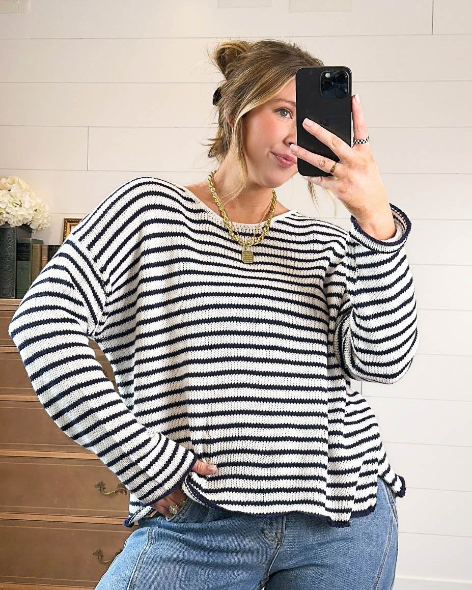 Schooner Day Striped Split Hem Sweater