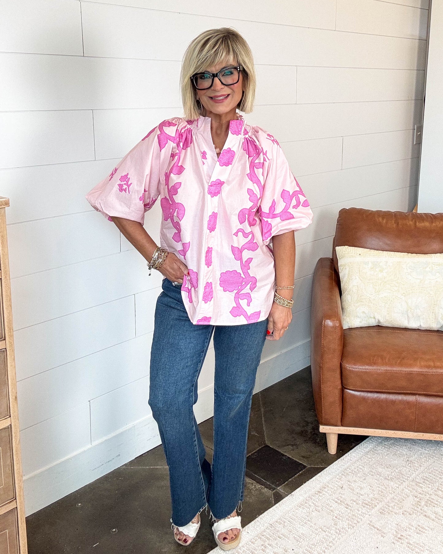 Bloom Bright Floral Smocked Collar Top