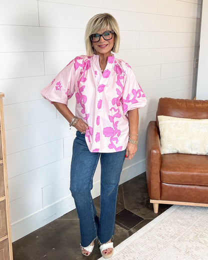 Bloom Bright Floral Smocked Collar Top