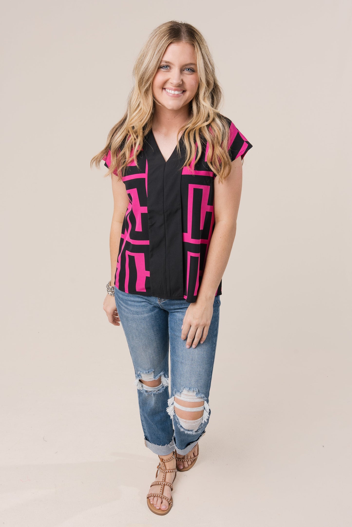 Greek Key Cap Sleeve Blouse *Final Sale*