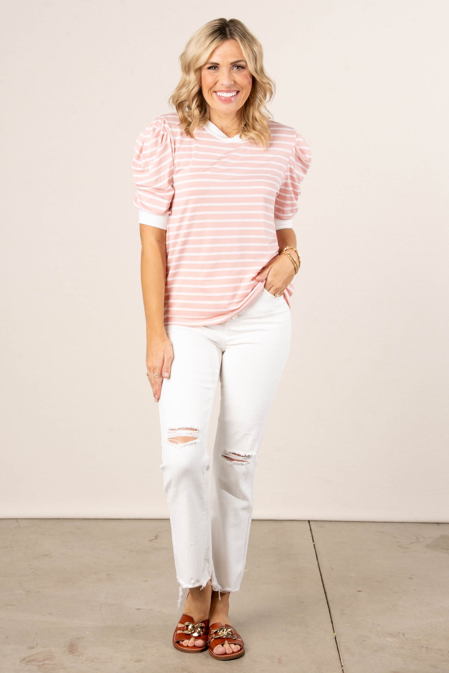 Striped Pleated Puff Sleeve Top *Final Sale*