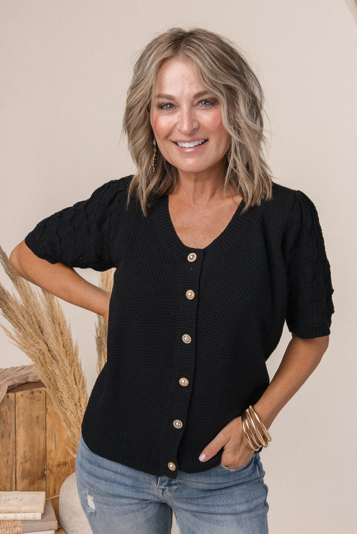 Mixed Knit Pearl Button Cardigan