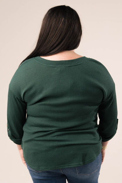 Ribbed Tab Sleeve Henley Top