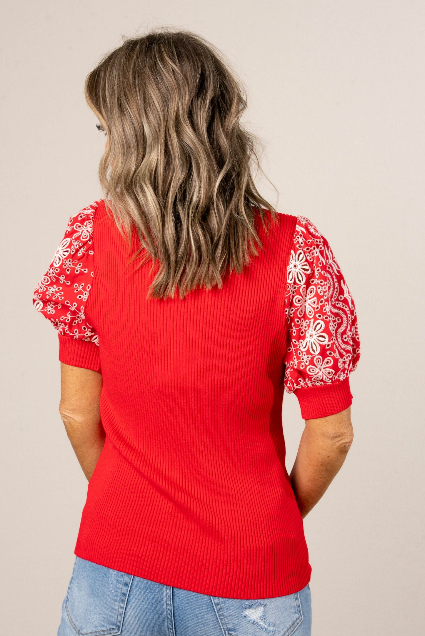 Ribbed Eyelet Sleeve Top