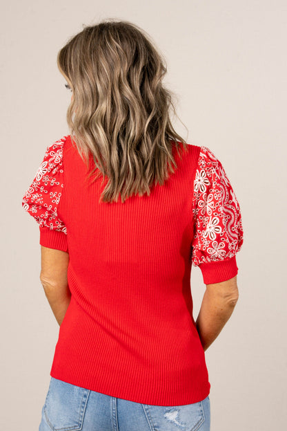 Ribbed Eyelet Sleeve Top