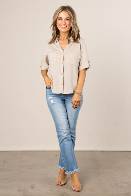 Linen Blend Tab Sleeve Shirt