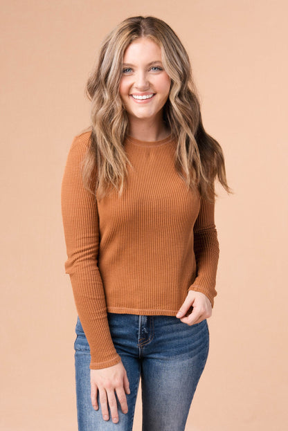 Washed Waffle Knit Top