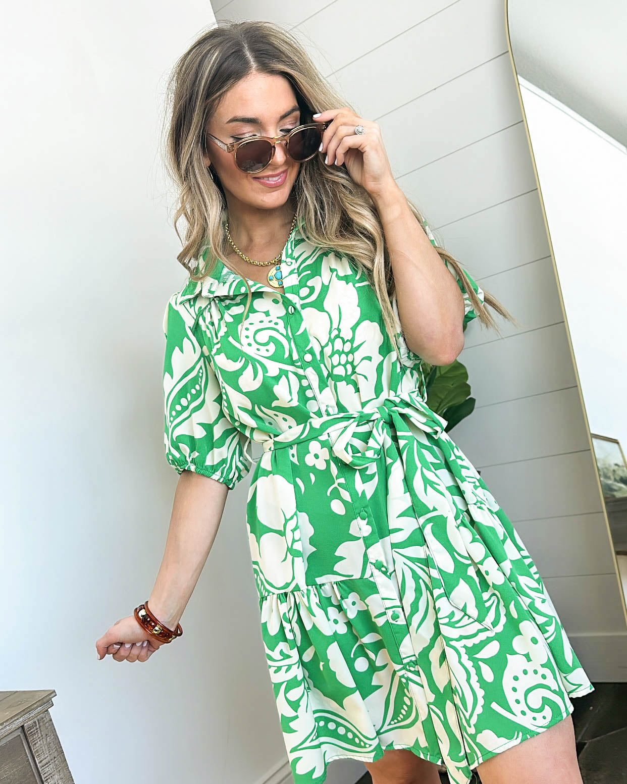 Floral Self Belt Tiered Dress