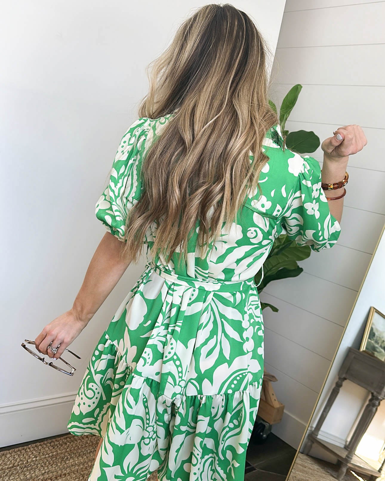 Floral Self Belt Tiered Dress