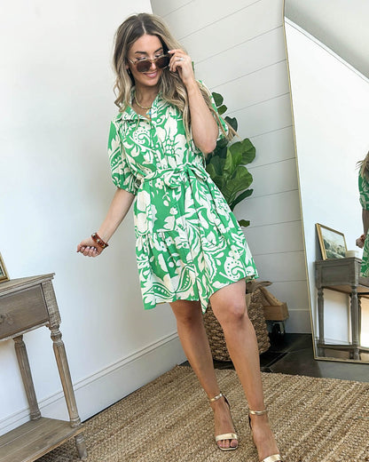 Floral Self Belt Tiered Dress