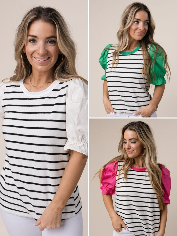 Striped Contrast Sleeve Top