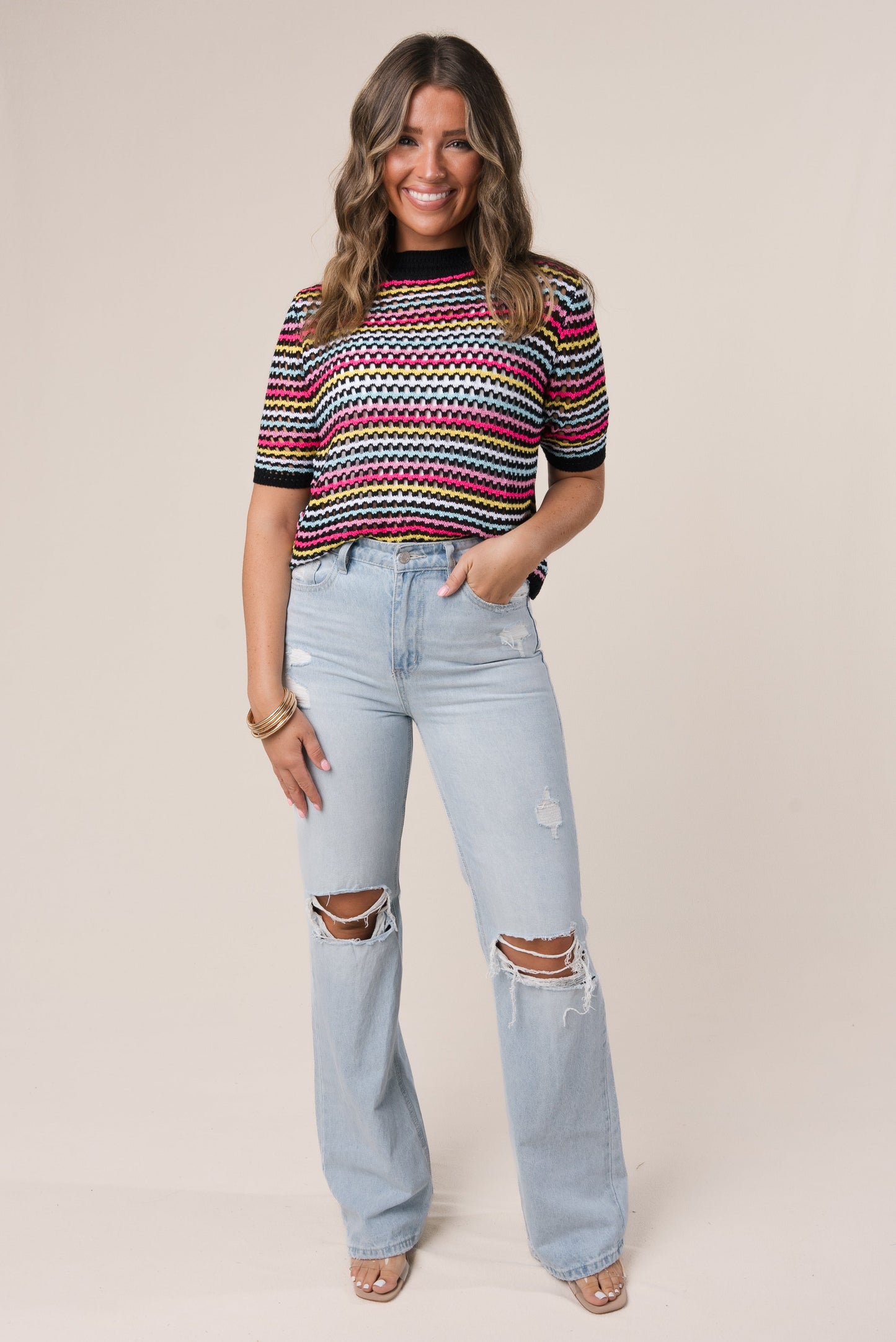 Striped Open Knit Top {More Colors}