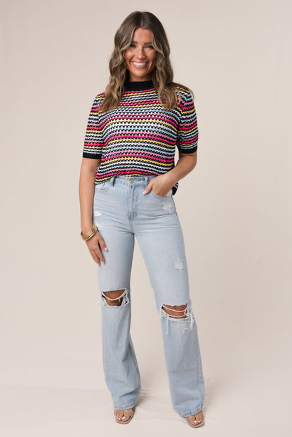 Striped Open Knit Top {More Colors}