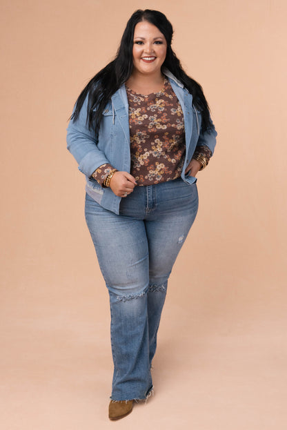 Contrast Trim Hooded Denim Jacket