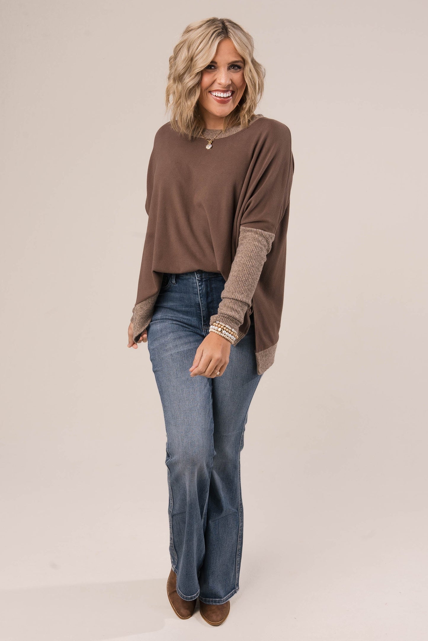 Mixed Knit Thumbhole Cuff Top *Final Sale*