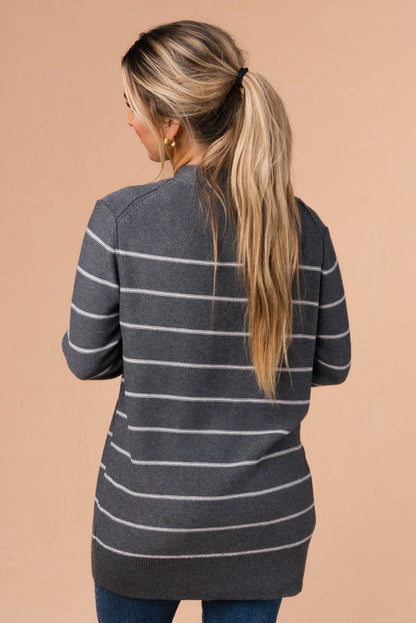 Striped Open Front Cardigan