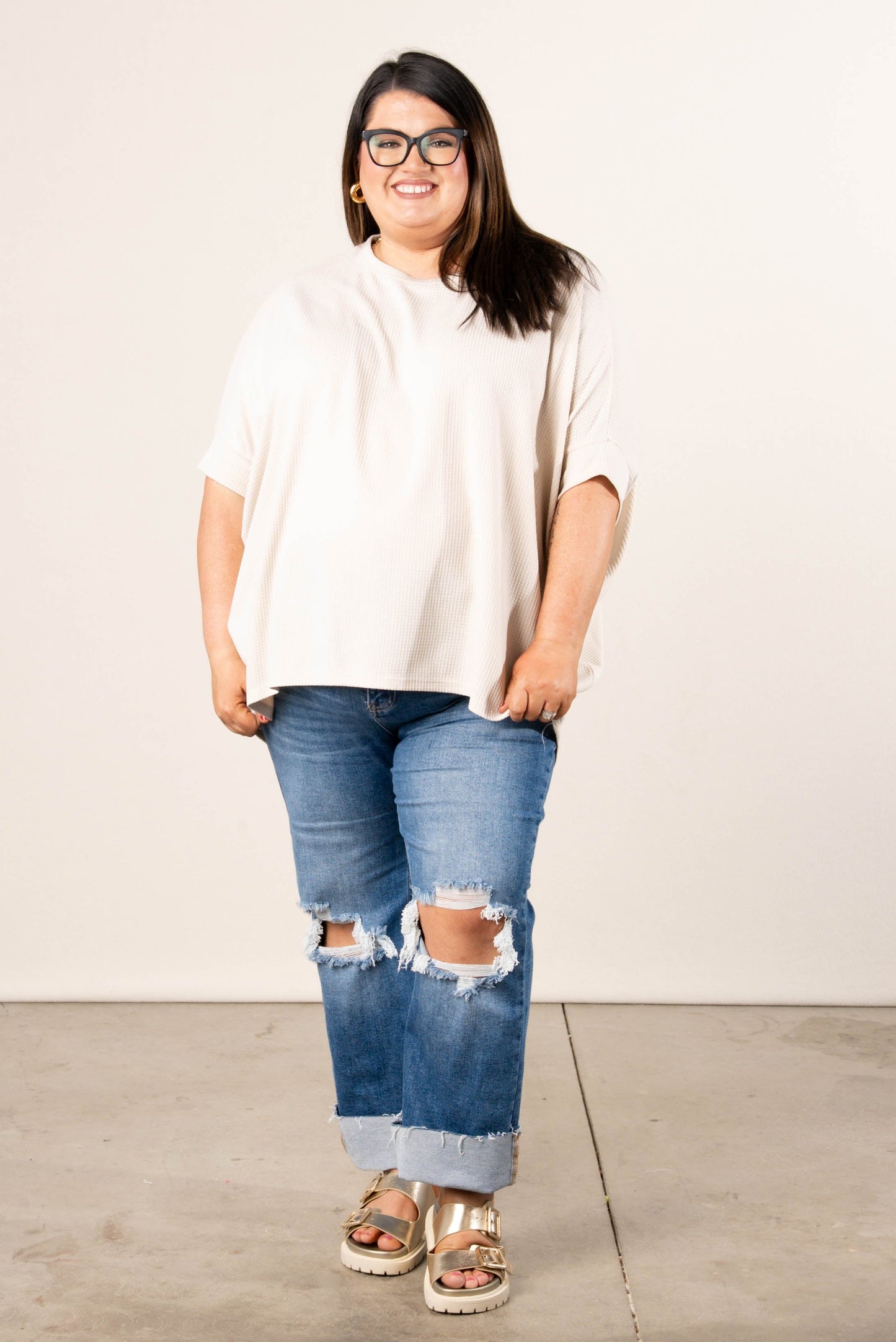 Waffle Knit Hi-Lo Poncho Top