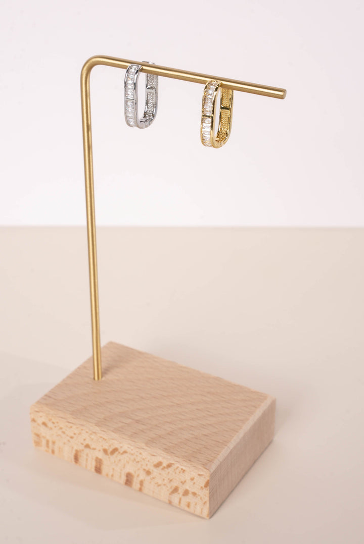 CZ Baguette Oval Hoop Earrings