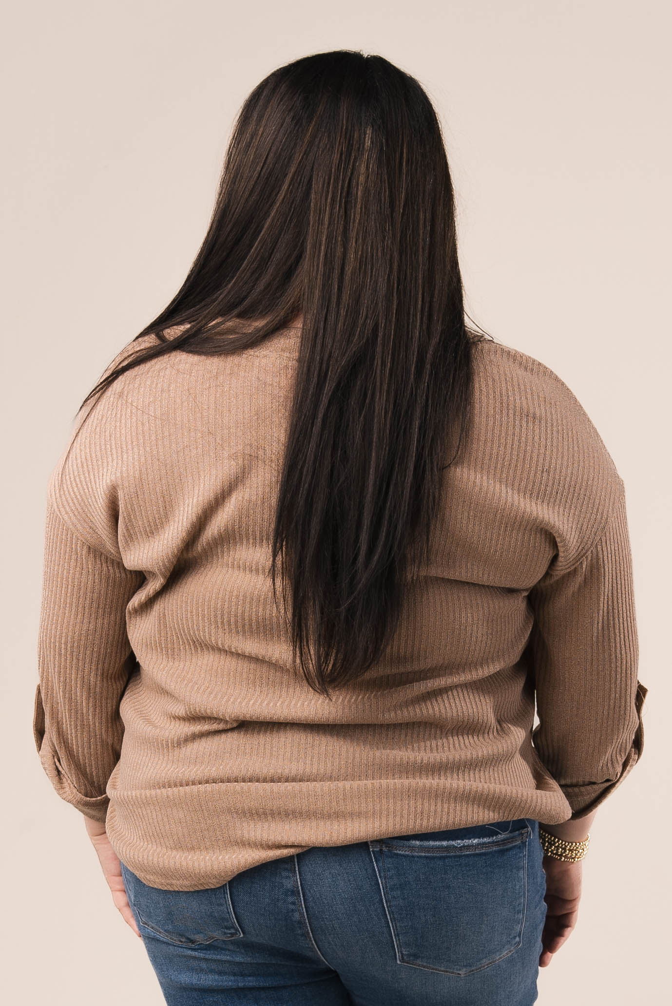 Ribbed Tab Sleeve Henley Top